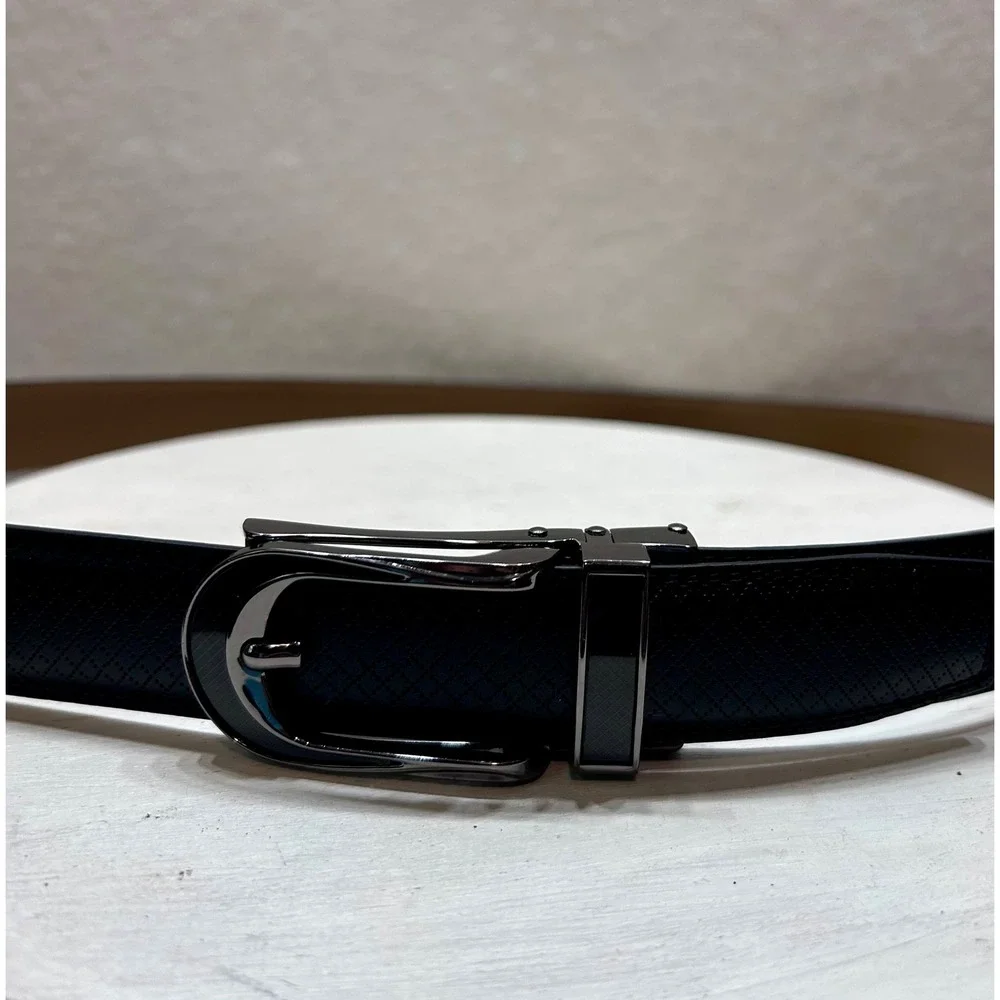 Mio Marino Linxx Mens Black Genuine Leather Ratchet Belt Gunmetal Buckle 38